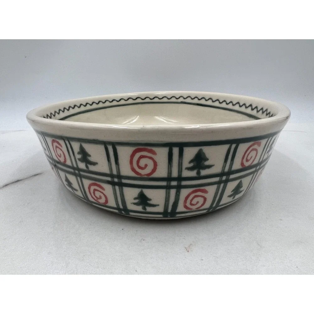 Boleslawiec Polish Pottery Oval Baker Dish Christmas Tree Red Spiral Hand Made